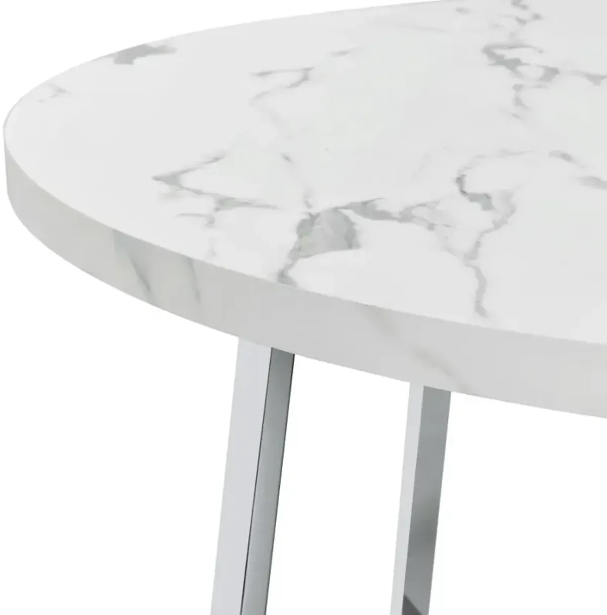 Alcott Round Faux Carrara Marble Top Dining Table Chrome