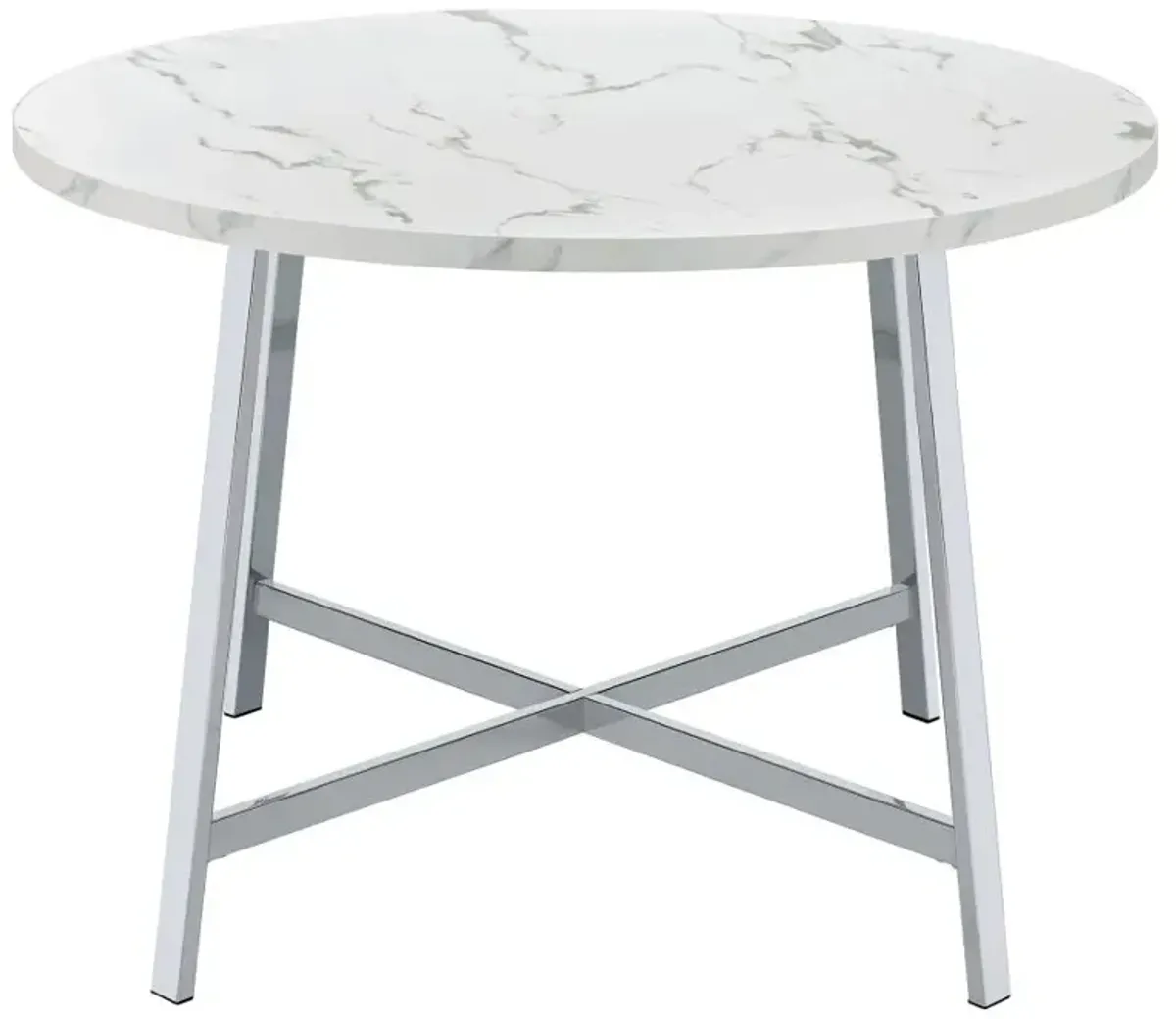 Alcott Round Faux Carrara Marble Top Dining Table Chrome