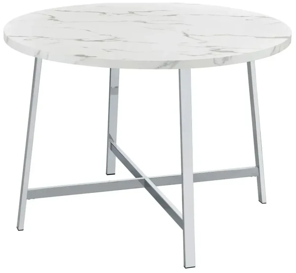 Alcott Round Faux Carrara Marble Top Dining Table Chrome