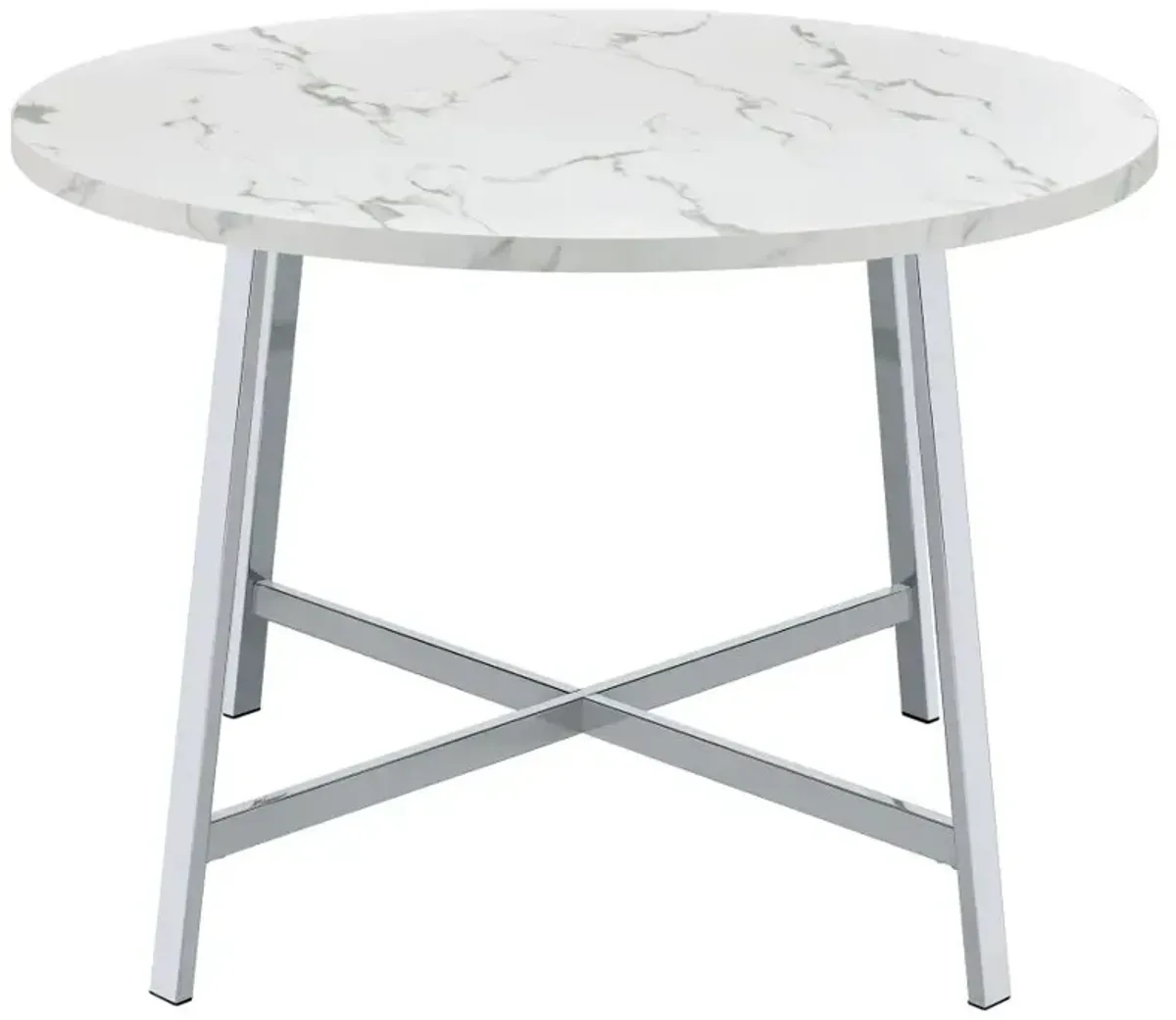 Alcott Round Faux Carrara Marble Top Dining Table Chrome