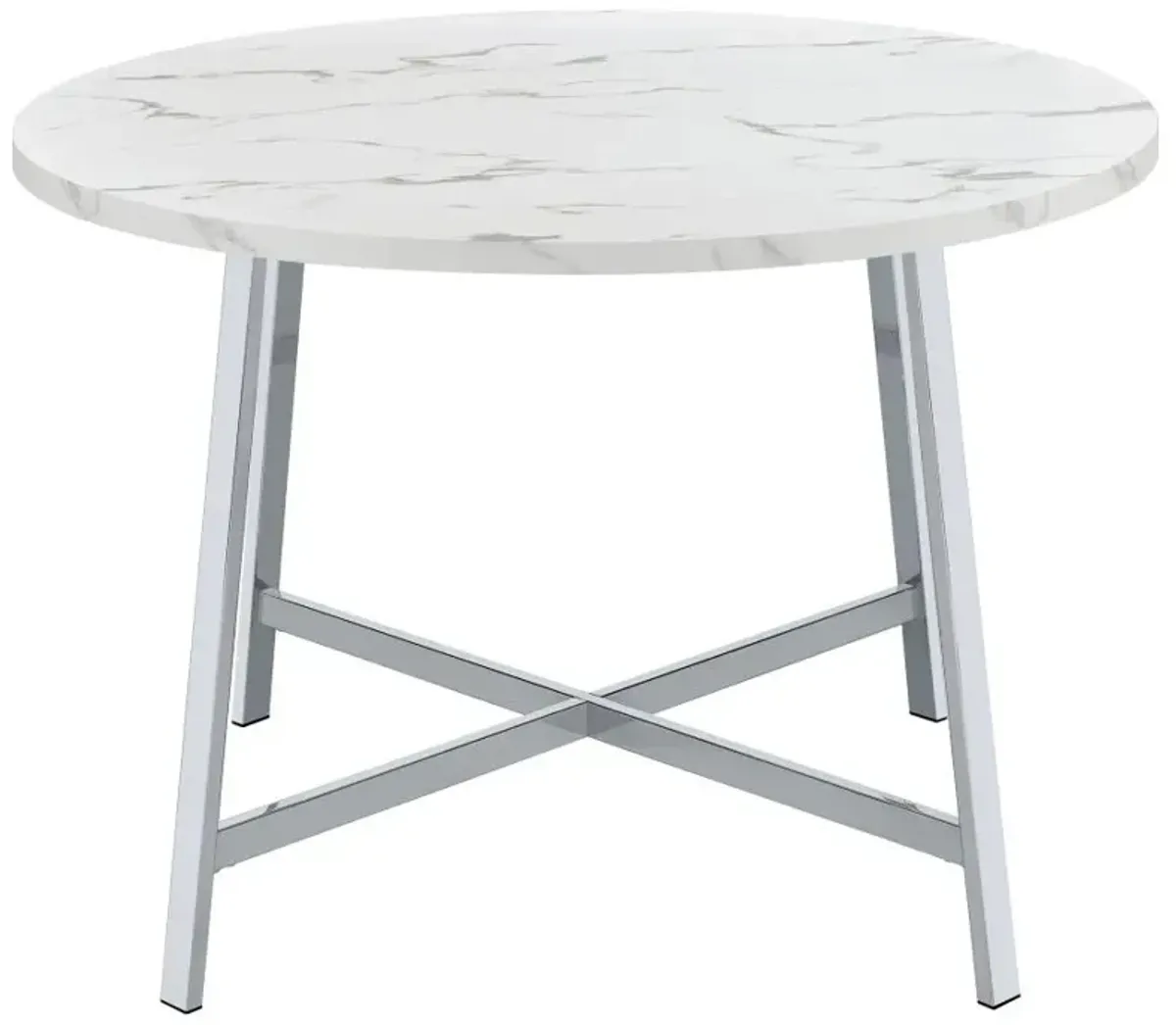 Alcott Round Faux Carrara Marble Top Dining Table Chrome