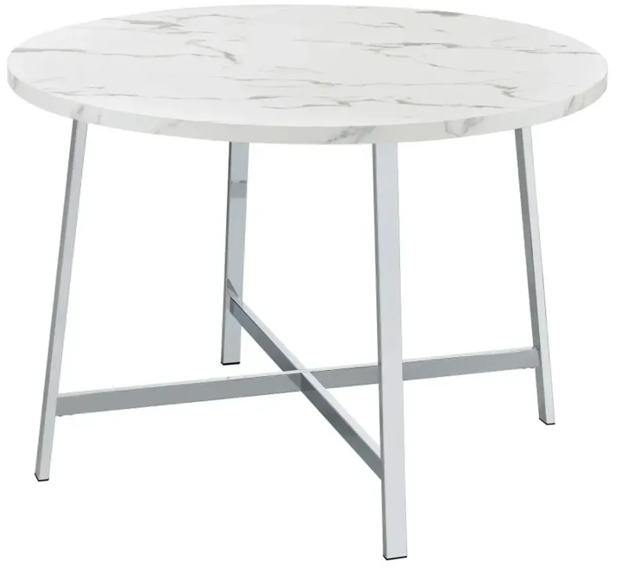 Alcott Round Faux Carrara Marble Top Dining Table Chrome