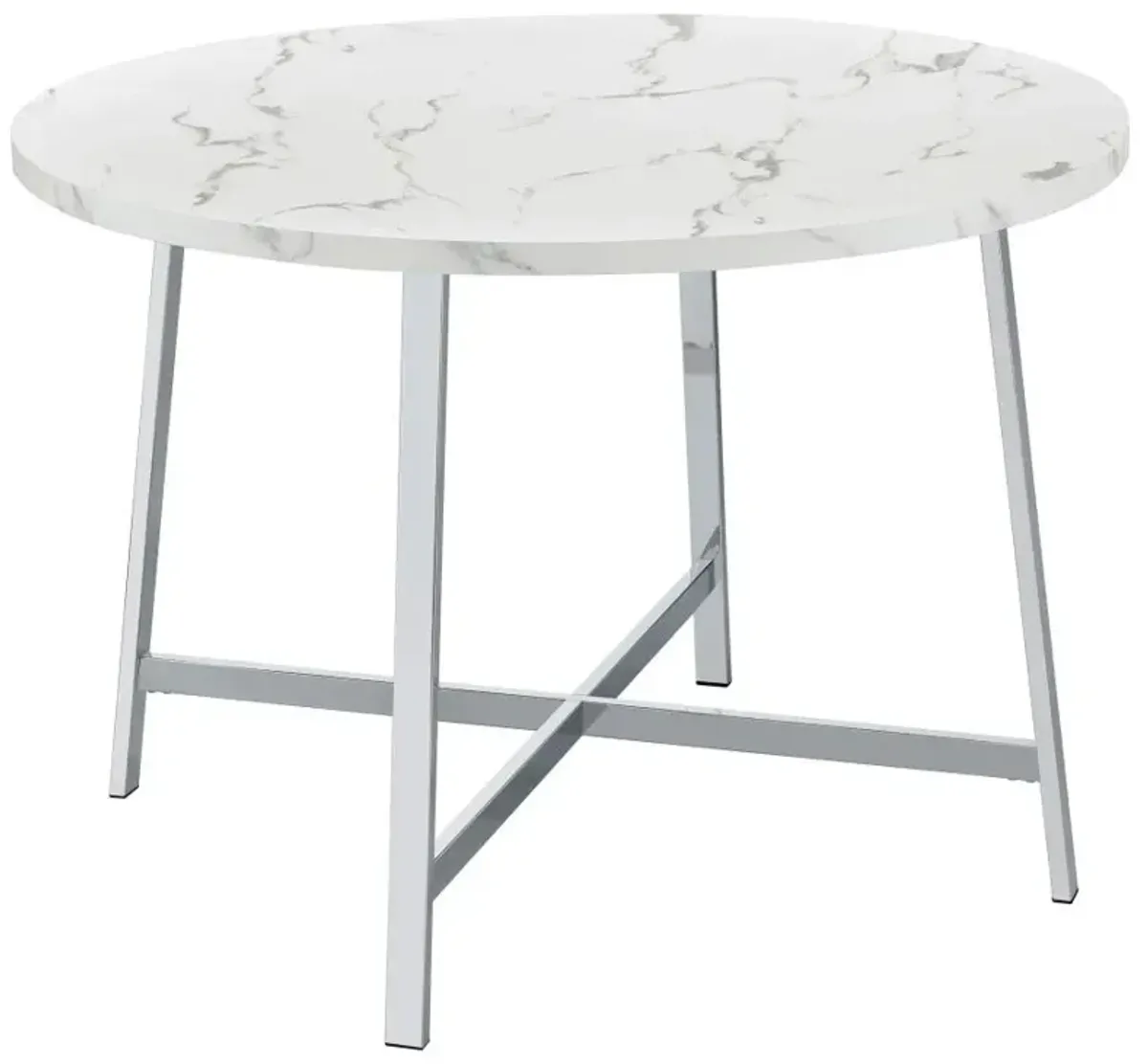 Alcott Round Faux Carrara Marble Top Dining Table Chrome