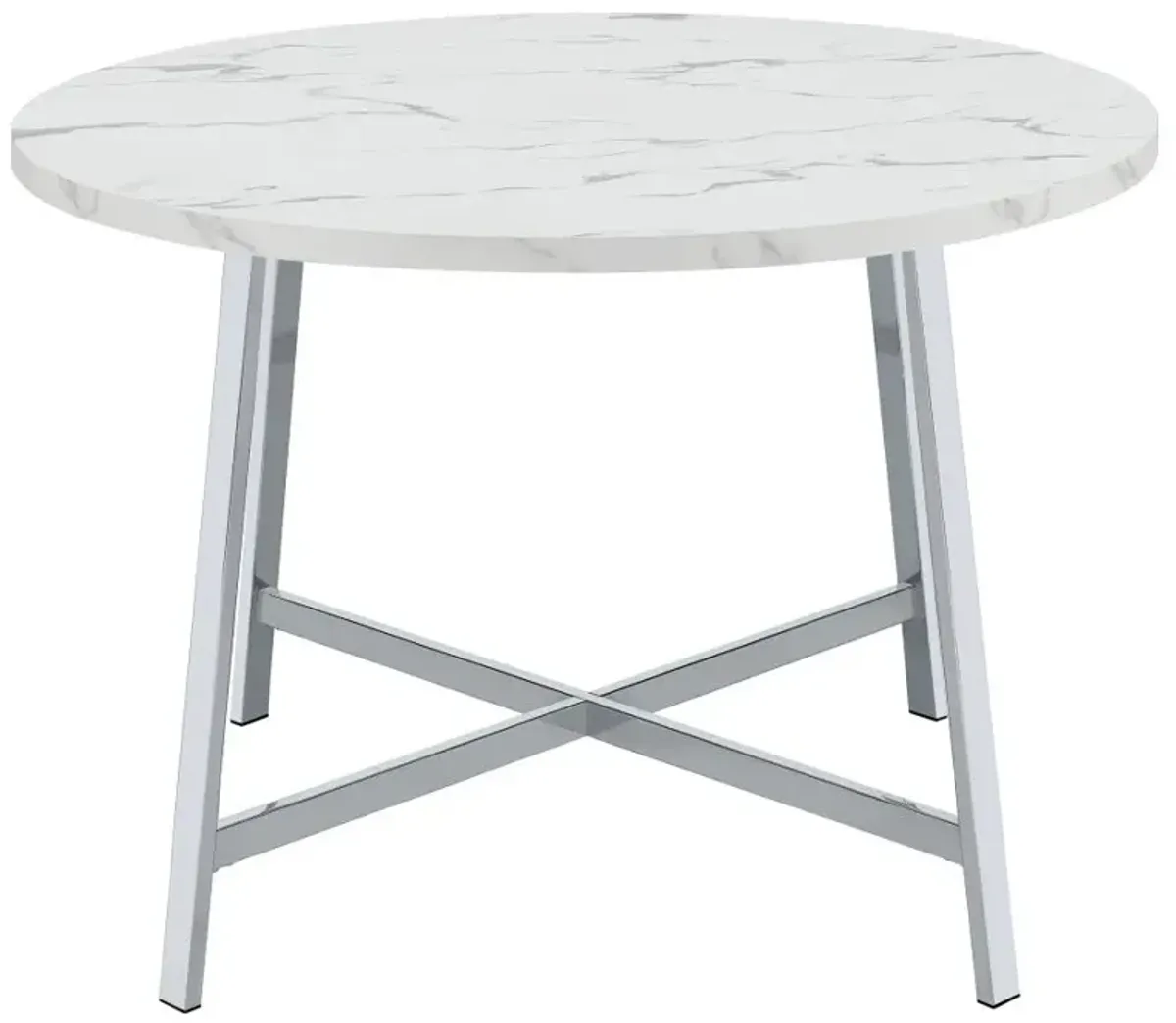 Alcott Round Faux Carrara Marble Top Dining Table Chrome