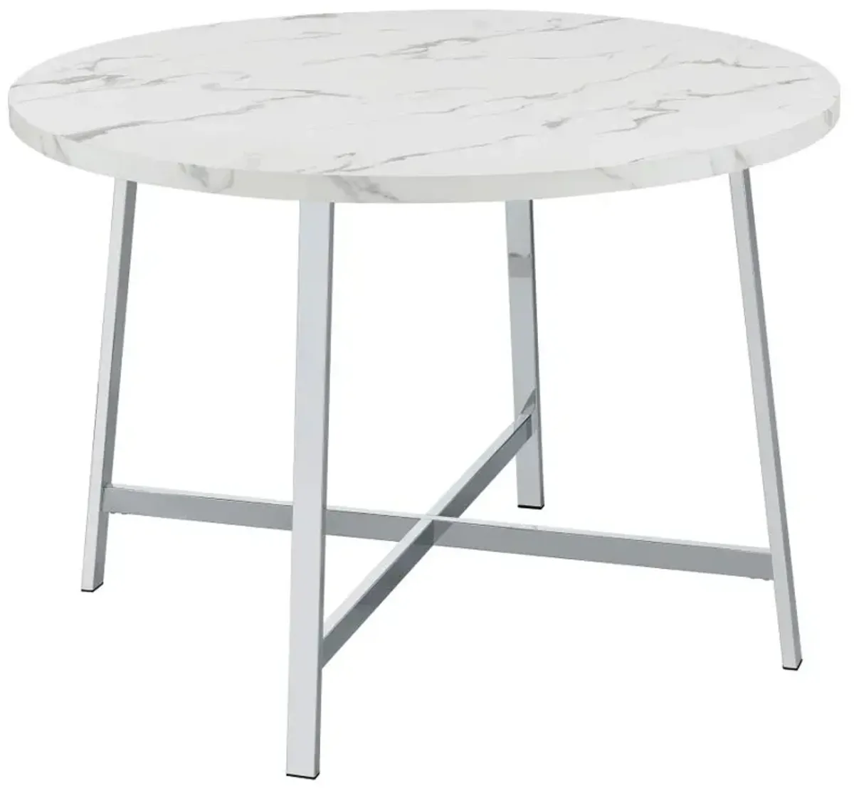 Alcott Round Faux Carrara Marble Top Dining Table Chrome