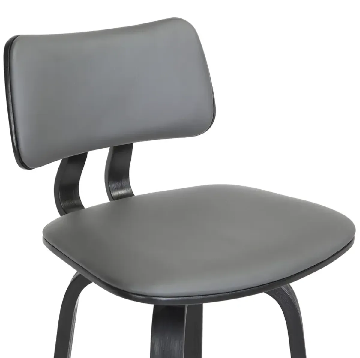 Pico 30" Swivel Black Wood Bar Stool in Gray Faux Leather with Black Metal