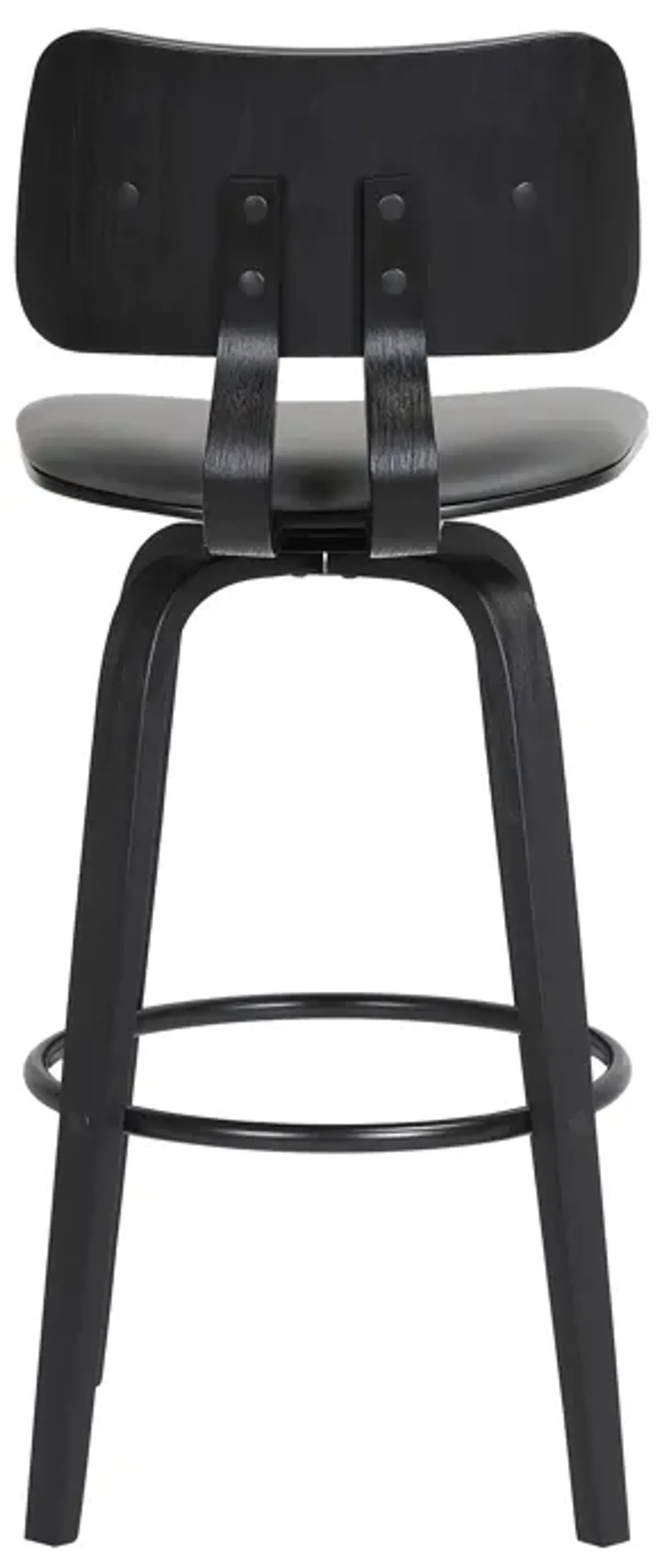 Pico 30" Swivel Black Wood Bar Stool in Gray Faux Leather with Black Metal