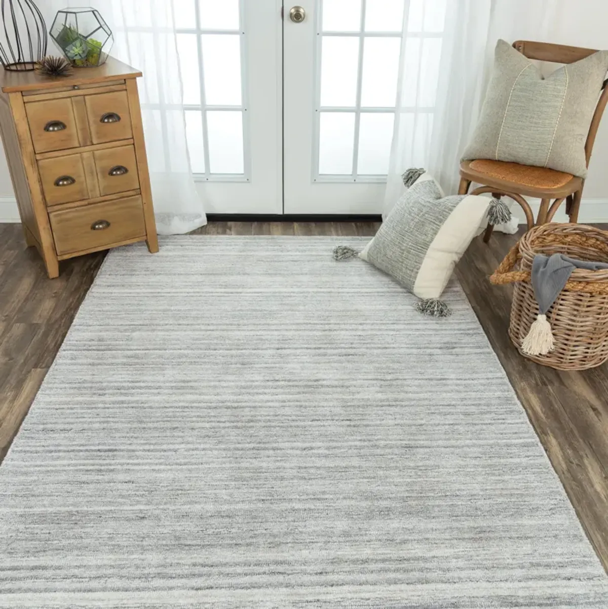 Seasand Lt. Gray Muted Stripe Recycled Polyester 5' x 7'6" Rectangle Rug