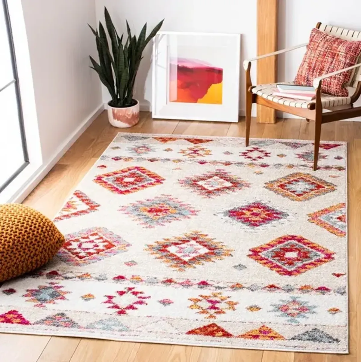 ADIRONDACK Contemporary Beige / Red 2'-6" X 8' Powerloomed Rug