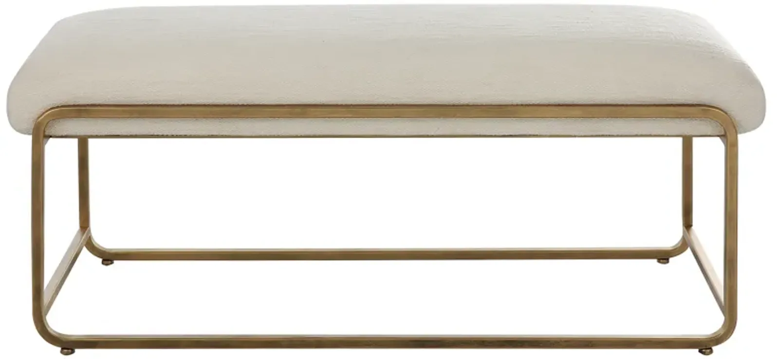 Antique Brushed Brass Finish, With A Crisp White Cushion Benches