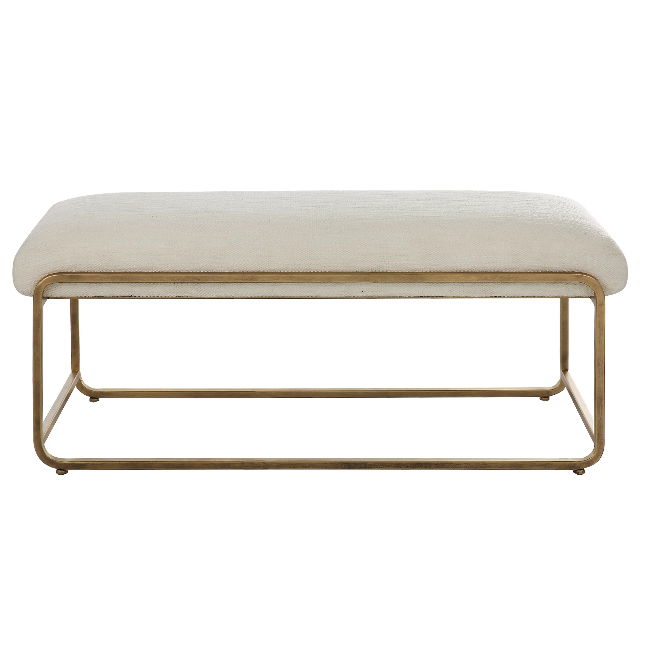 Antique Brushed Brass Finish, With A Crisp White Cushion Benches