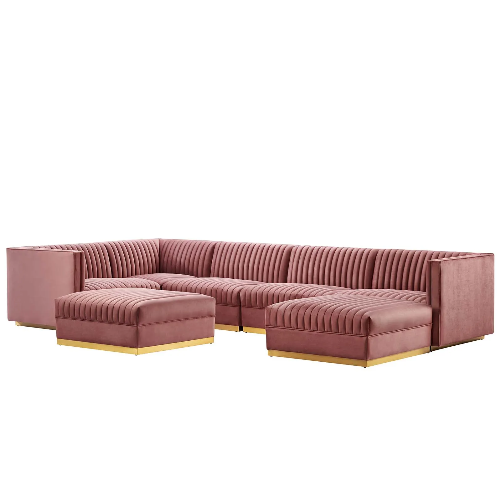 Sanguine Channel Tufted Performance Velvet 7-Piece Left-Facing Modular Sectional