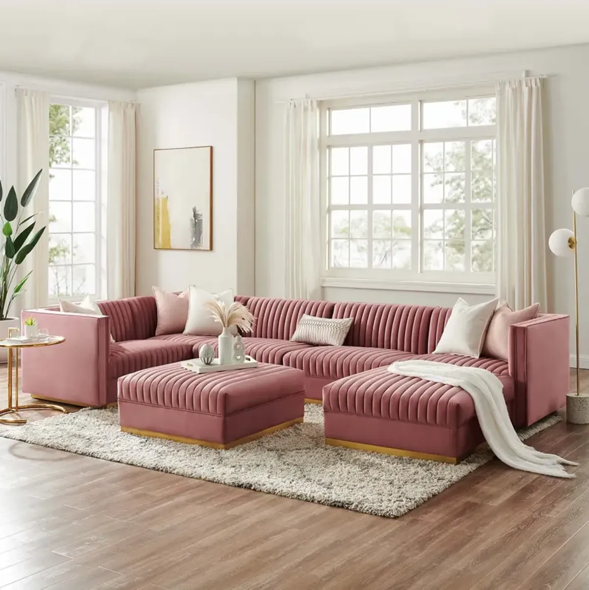 Sanguine Channel Tufted Performance Velvet 7-Piece Left-Facing Modular Sectional