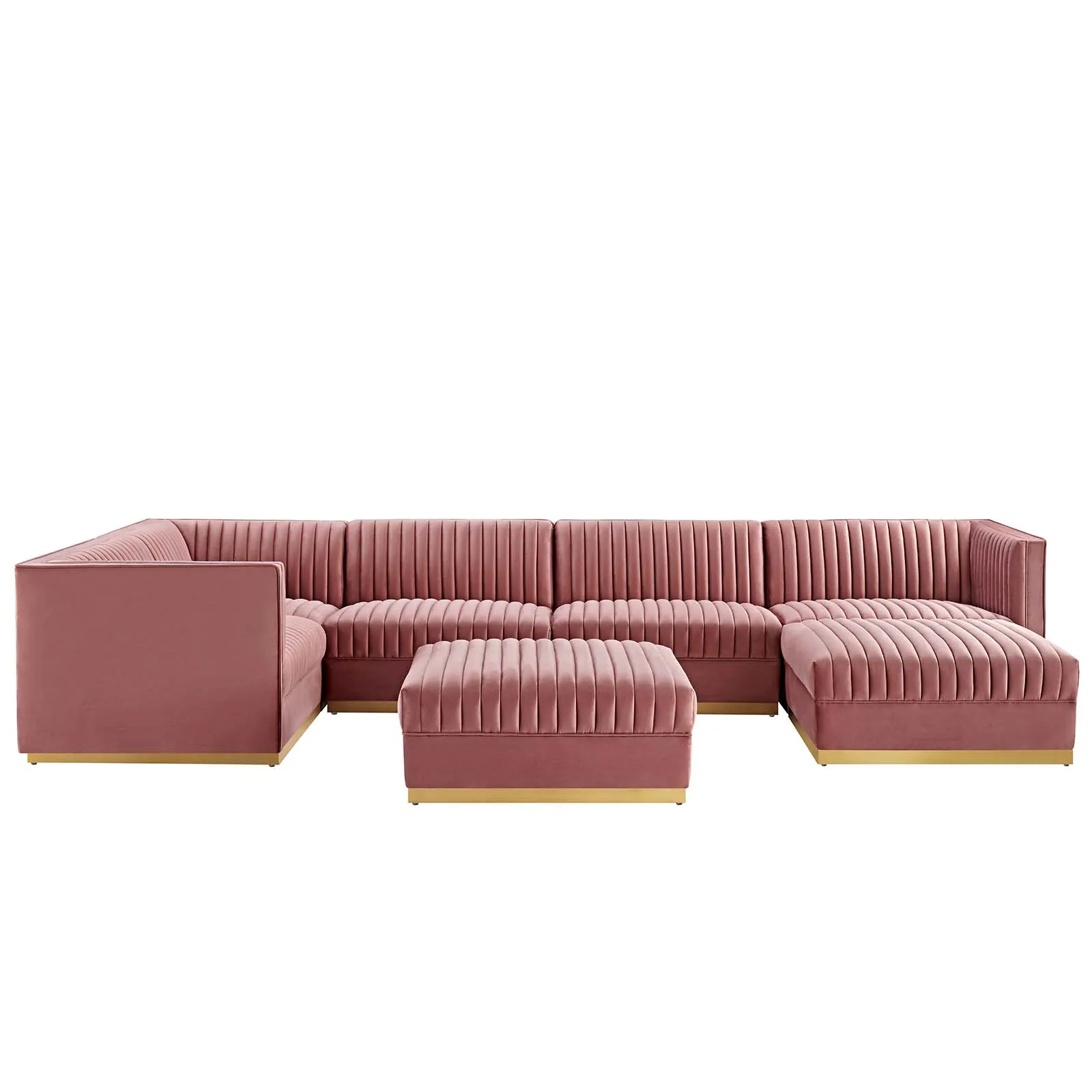 Sanguine Channel Tufted Performance Velvet 7-Piece Left-Facing Modular Sectional