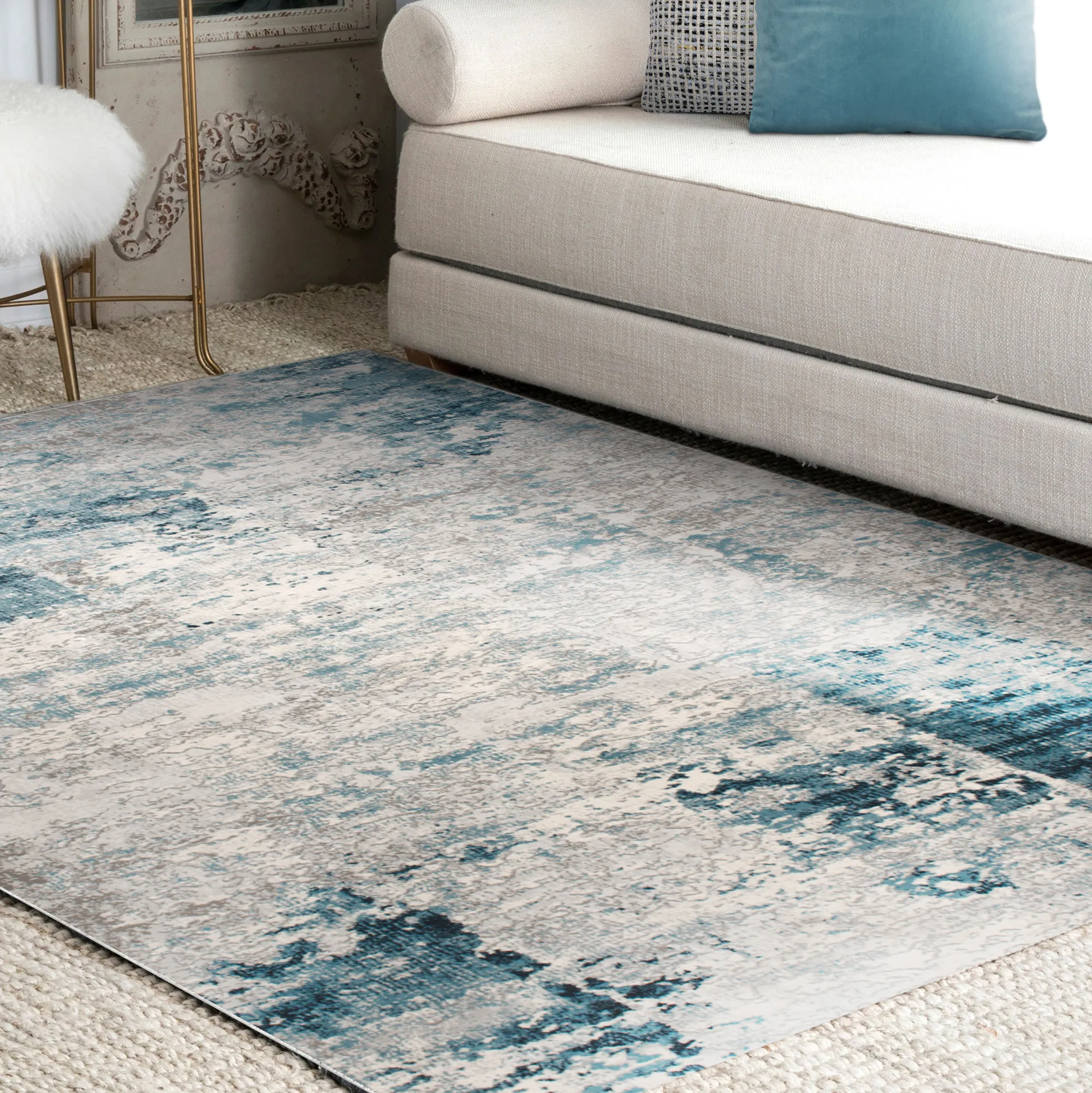 ARIELLA Blue & grey Rectangle 7'10 x 10'2 Rug