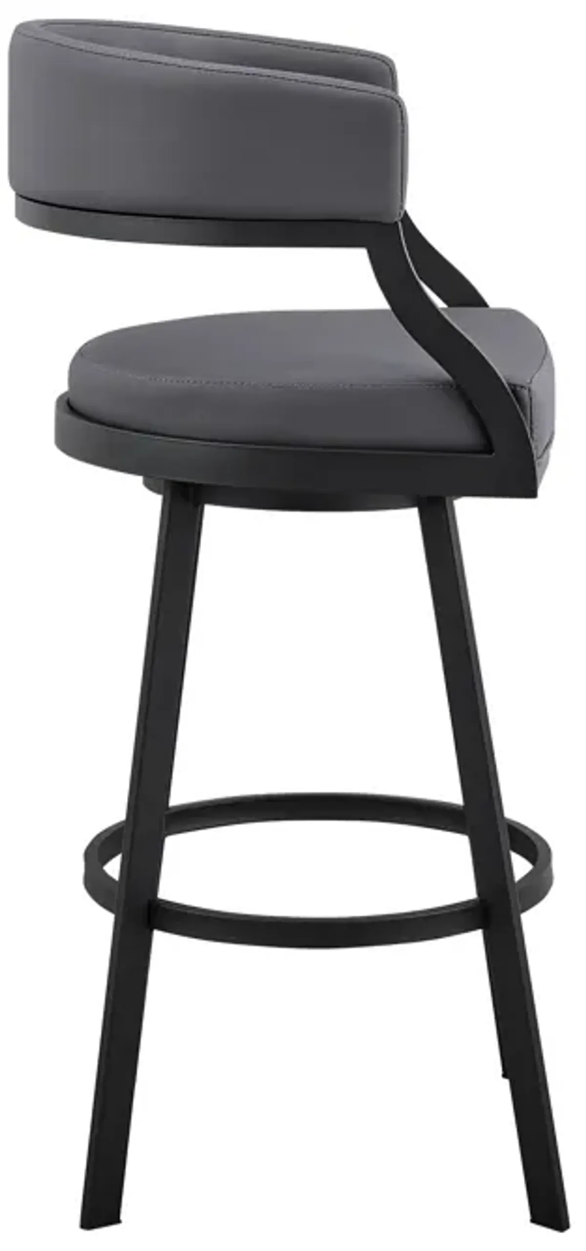 Saturn 30" Bar Height Swivel Grey Faux Leather and Black Metal Bar Stool