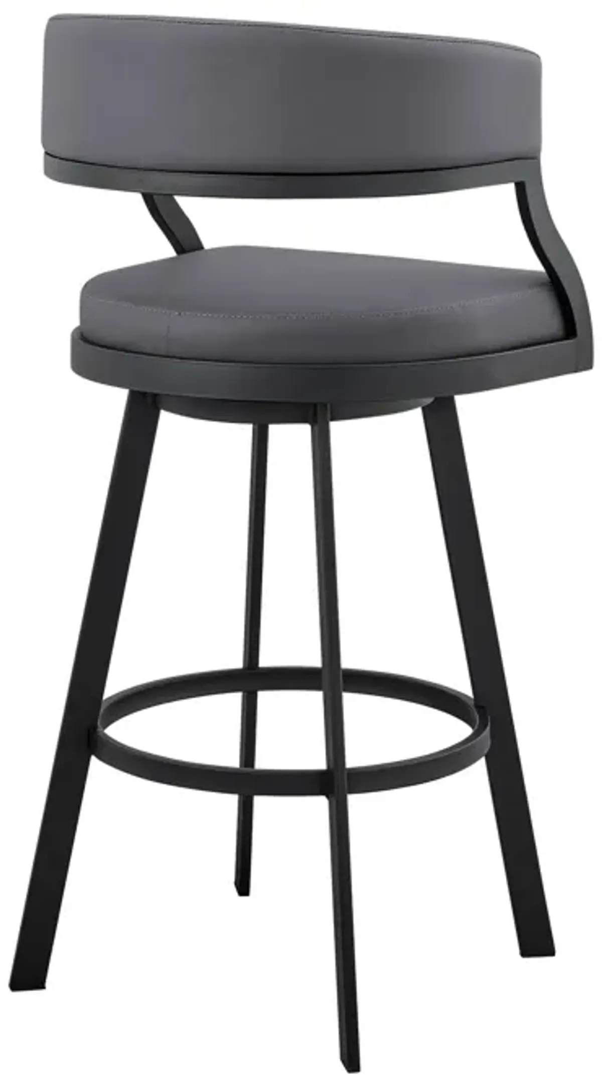 Saturn 30" Bar Height Swivel Grey Faux Leather and Black Metal Bar Stool