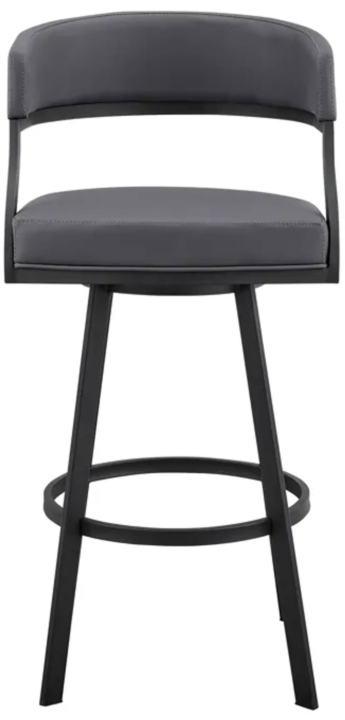 Saturn 30" Bar Height Swivel Grey Faux Leather and Black Metal Bar Stool