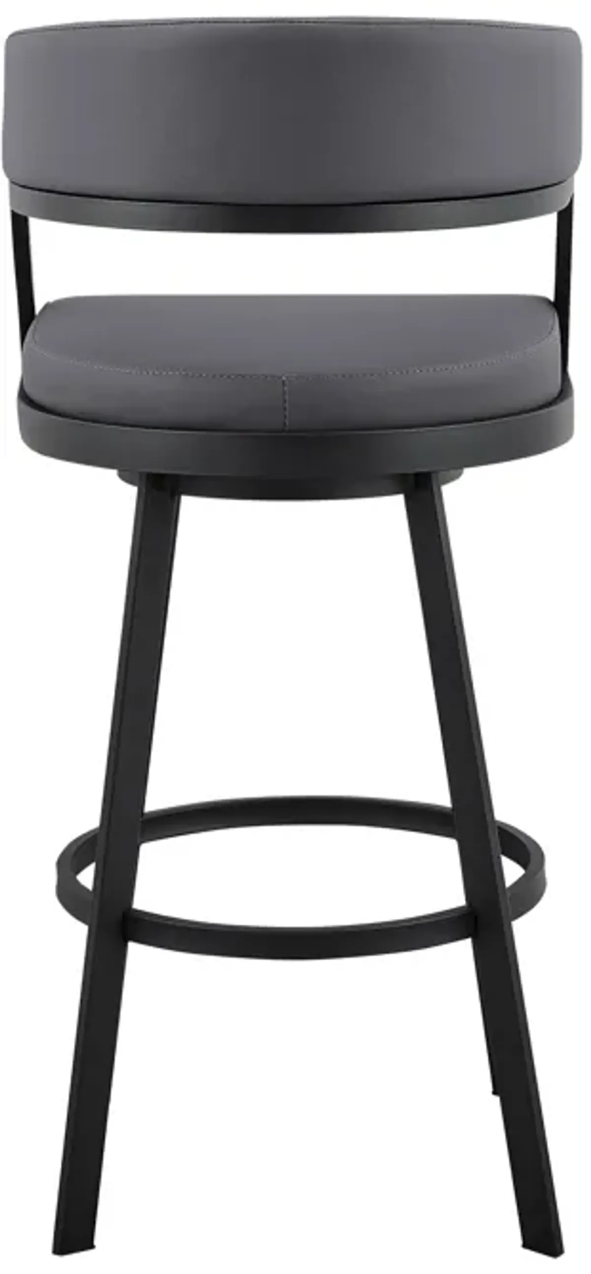 Saturn 30" Bar Height Swivel Grey Faux Leather and Black Metal Bar Stool