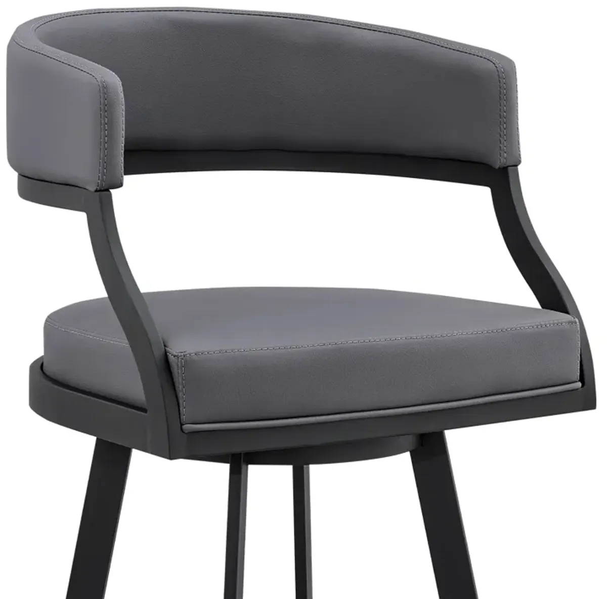 Saturn 30" Bar Height Swivel Grey Faux Leather and Black Metal Bar Stool