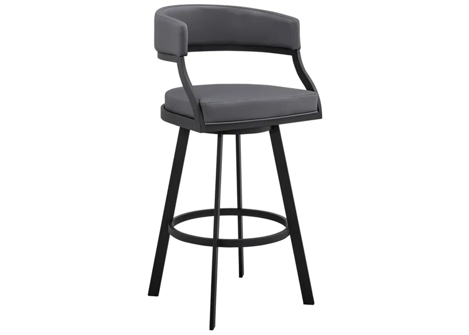 Saturn 30" Bar Height Swivel Grey Faux Leather and Black Metal Bar Stool