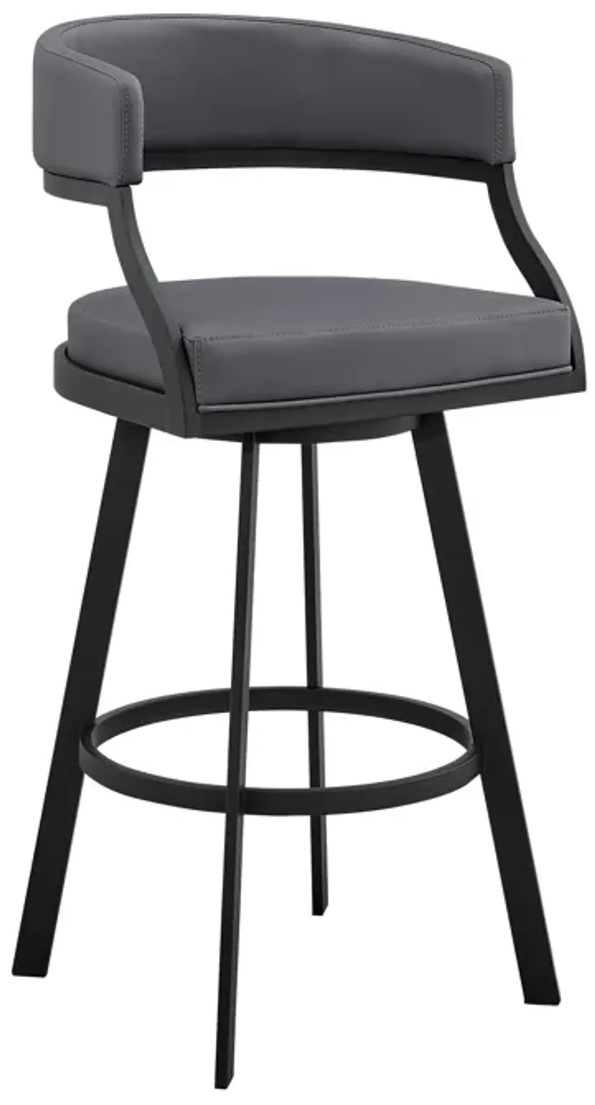 Saturn 30" Bar Height Swivel Grey Faux Leather and Black Metal Bar Stool