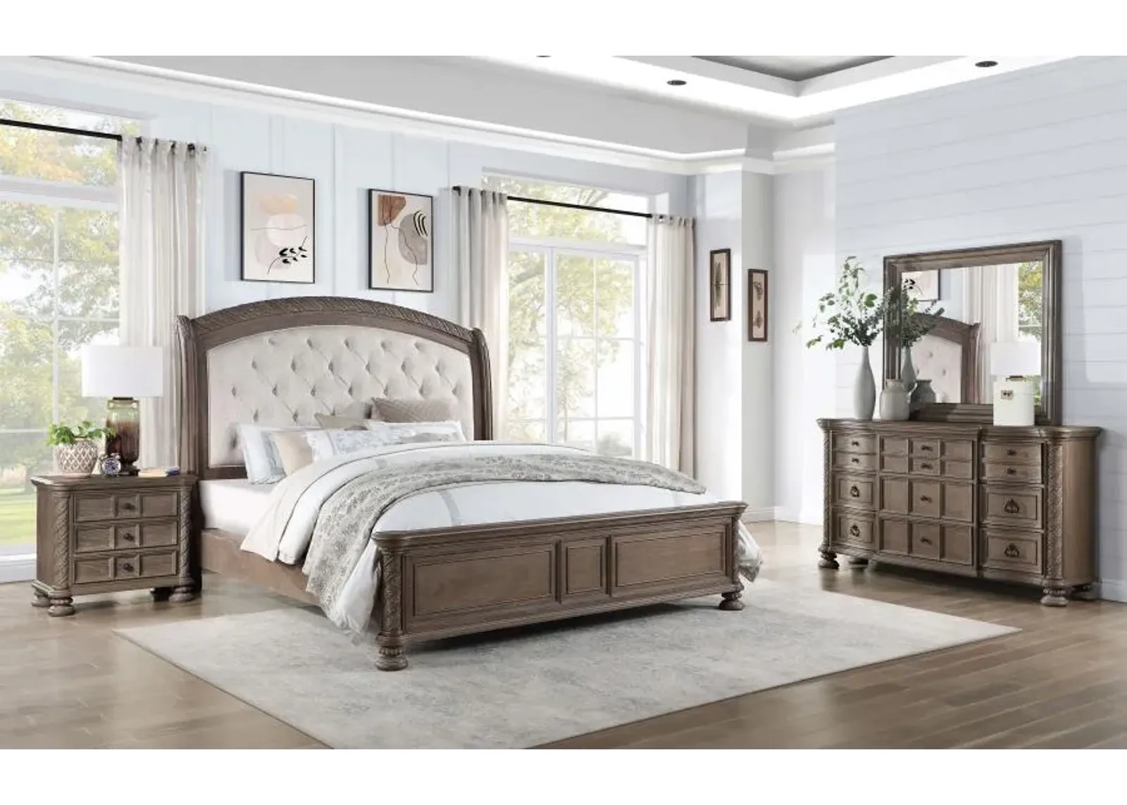 Emmett 4-piece Eastern King Bedroom Set Walnut and Beige