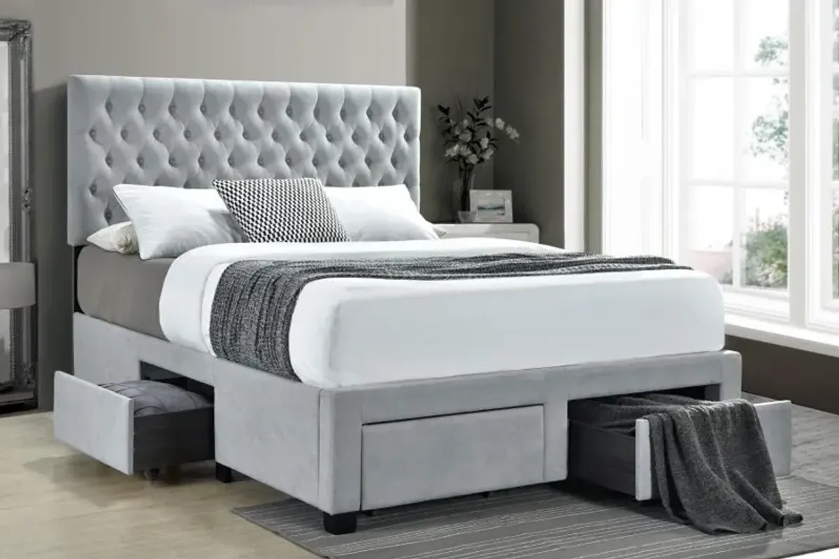 Soledad Eastern King 4-drawer Button Tufted Storage Bed Light Grey