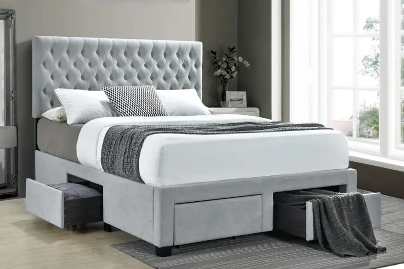 Soledad Eastern King 4-drawer Button Tufted Storage Bed Light Grey