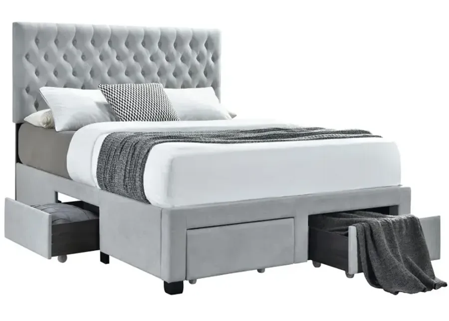 Soledad Eastern King 4-drawer Button Tufted Storage Bed Light Grey