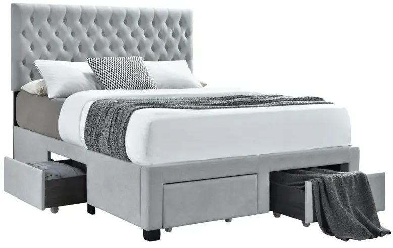 Soledad Eastern King 4-drawer Button Tufted Storage Bed Light Grey