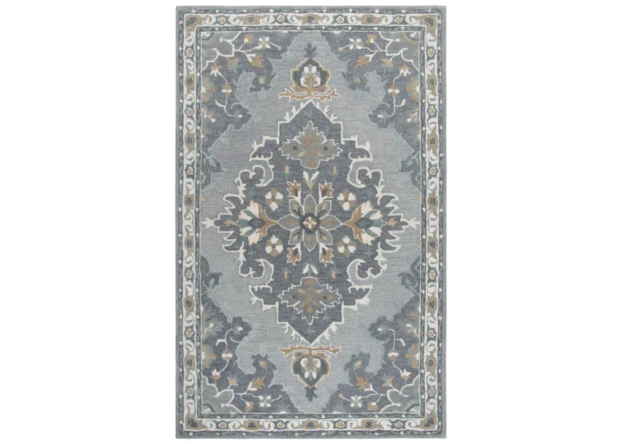 Resonant Gray/Beige Central Medallion Wool 10' x 13' Rectangle Rug