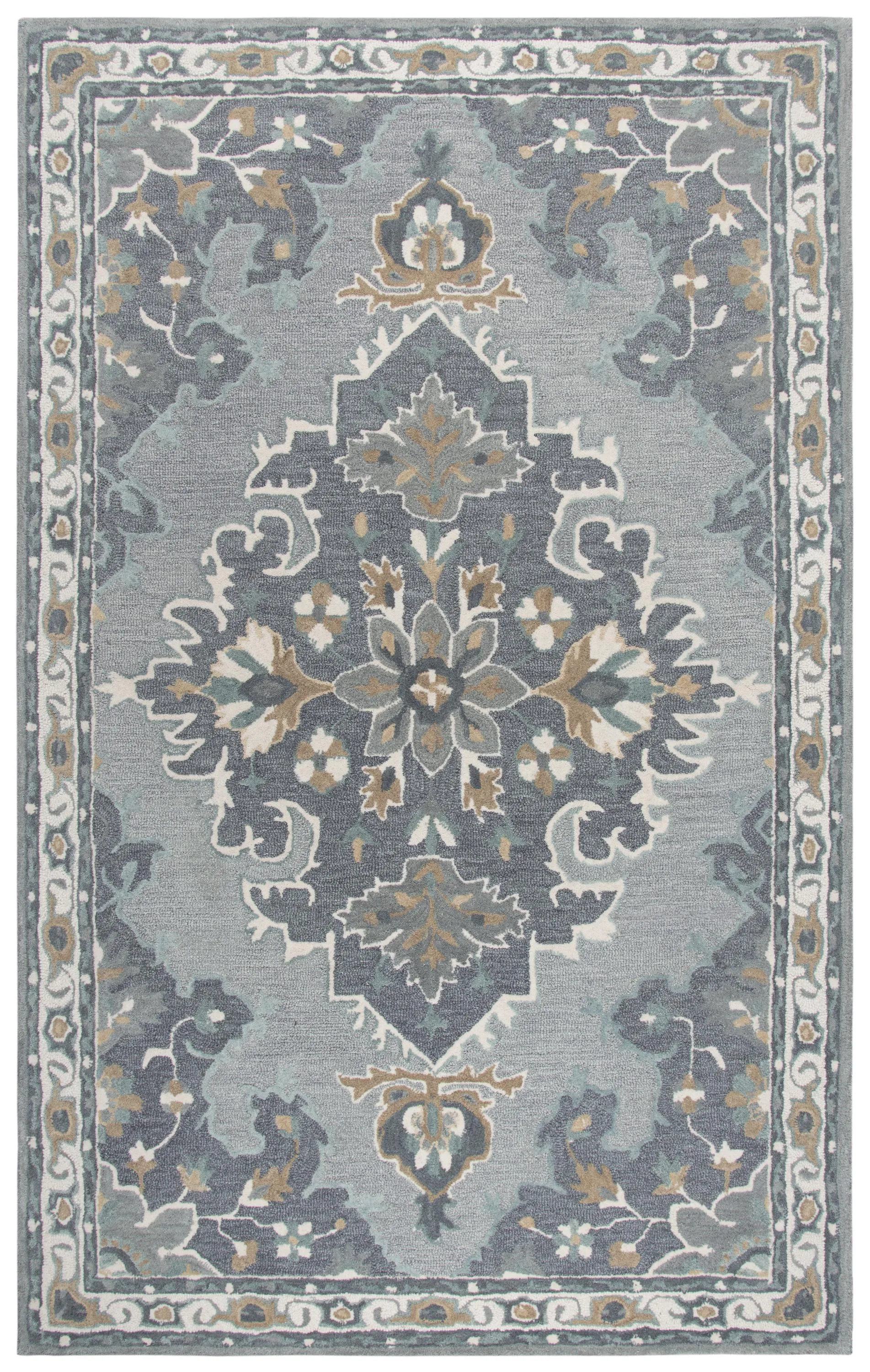 Resonant Gray/Beige Central Medallion Wool 10' x 13' Rectangle Rug