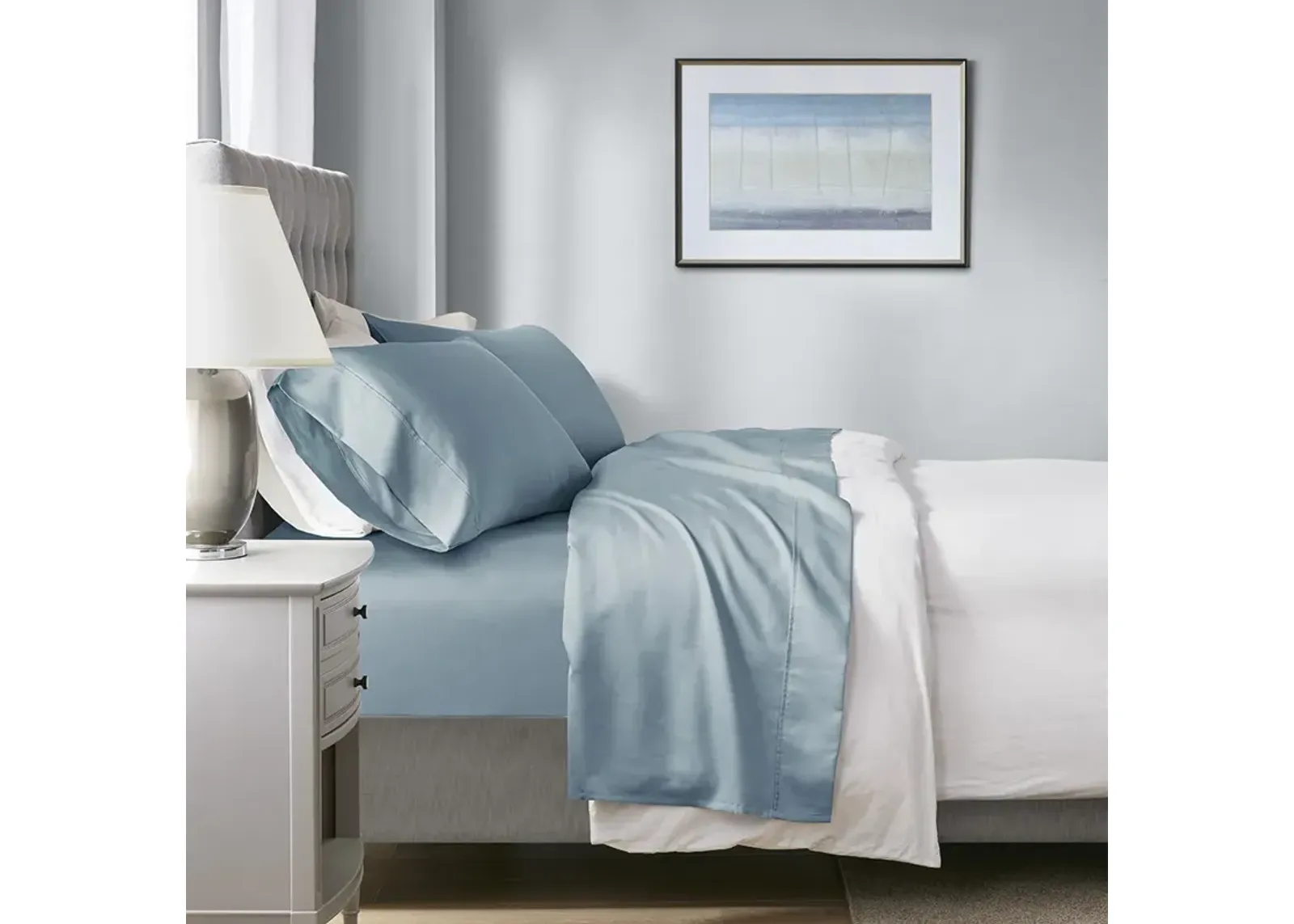 Beautyrest 1000 Thread Count Blue HeiQ Smart Temperature Cotton Blend 4 PC Sheet Set