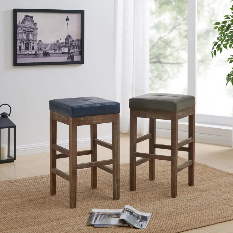 valencia bonded leather counter stool drift wood legs, vintage blue