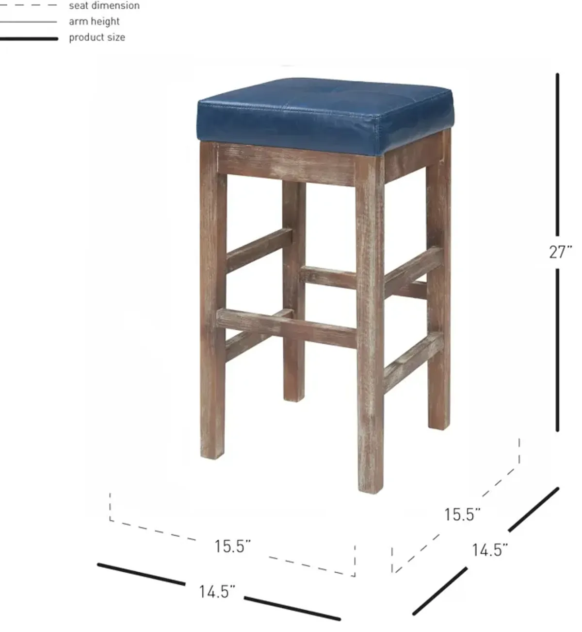 valencia bonded leather counter stool drift wood legs, vintage blue