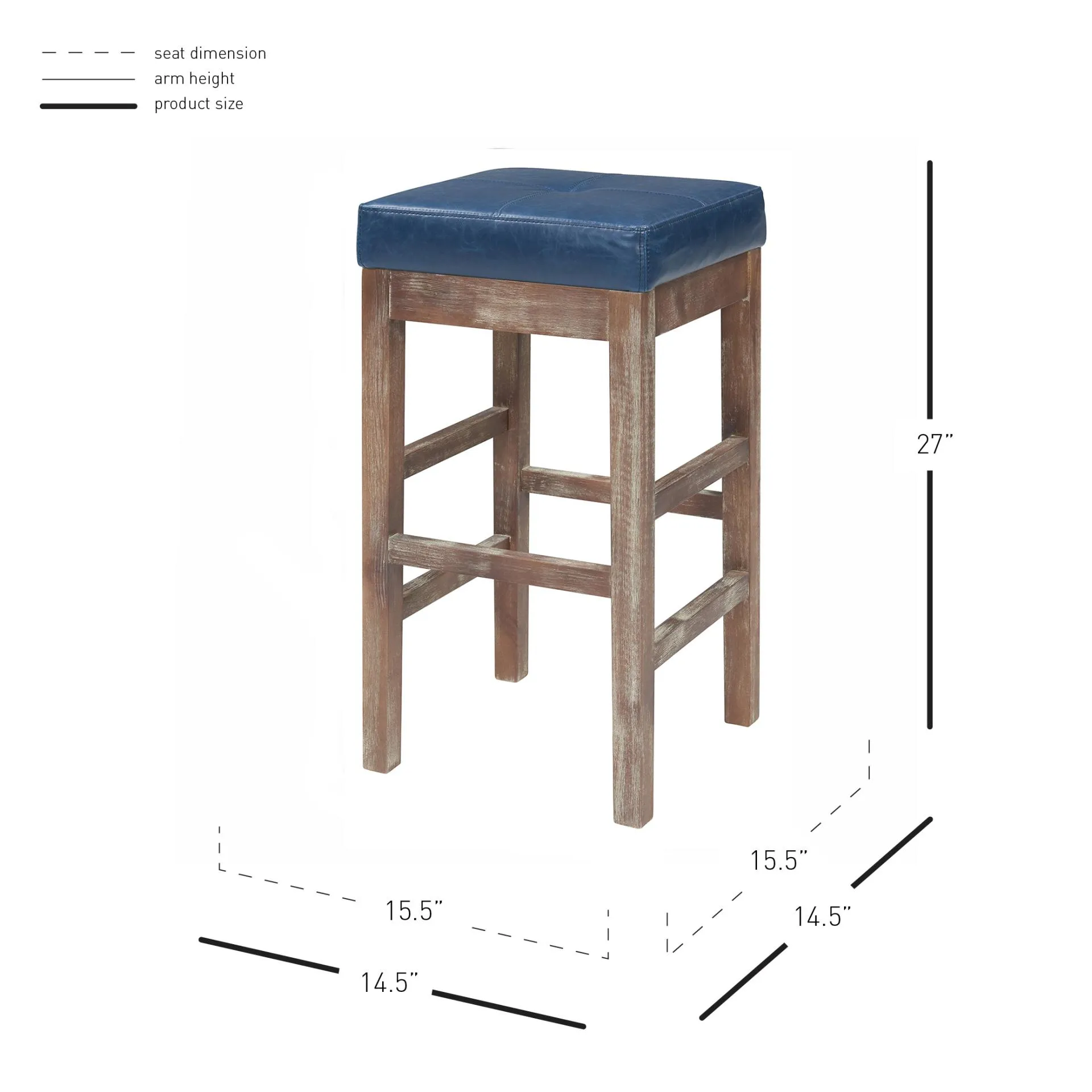 valencia bonded leather counter stool drift wood legs, vintage blue