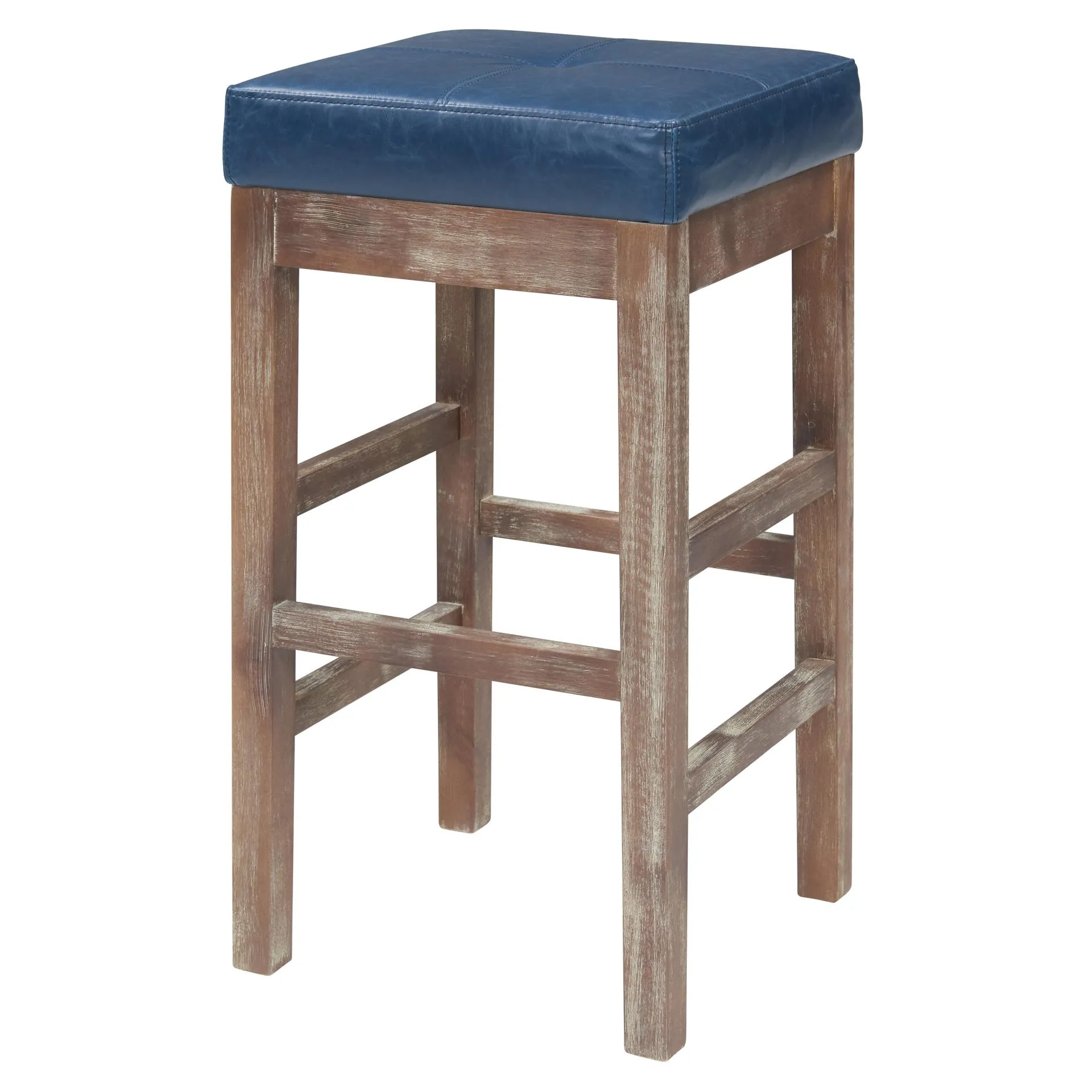 valencia bonded leather counter stool drift wood legs, vintage blue