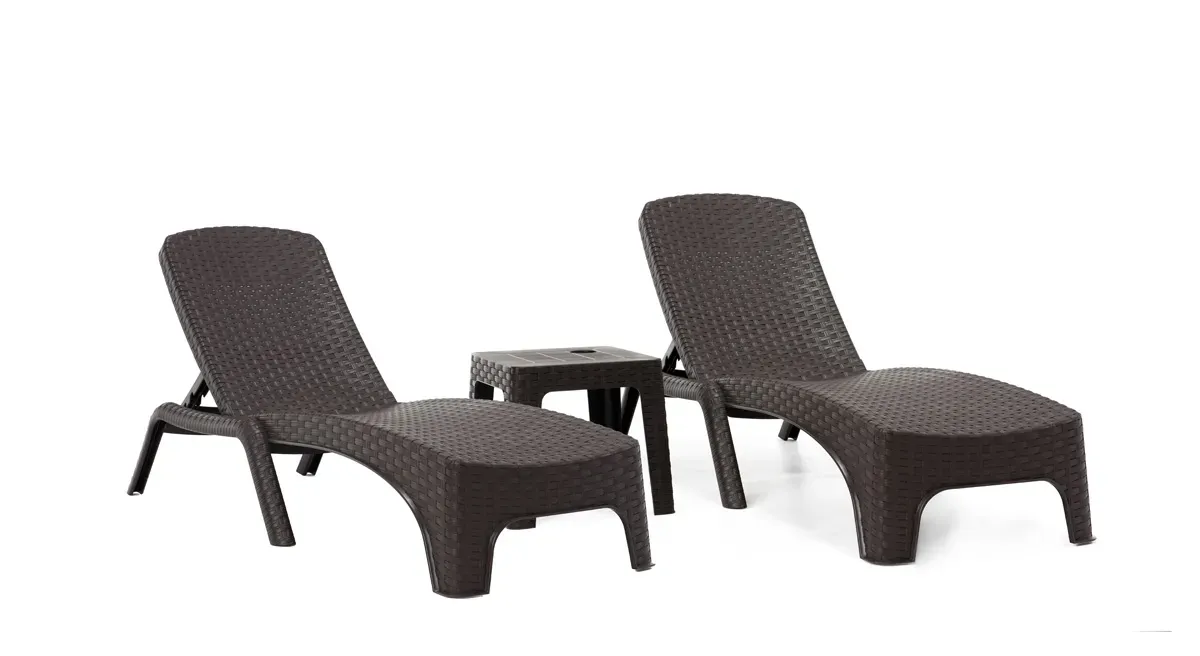 Roma 3-Piece Chaise Lounger Set-Brown