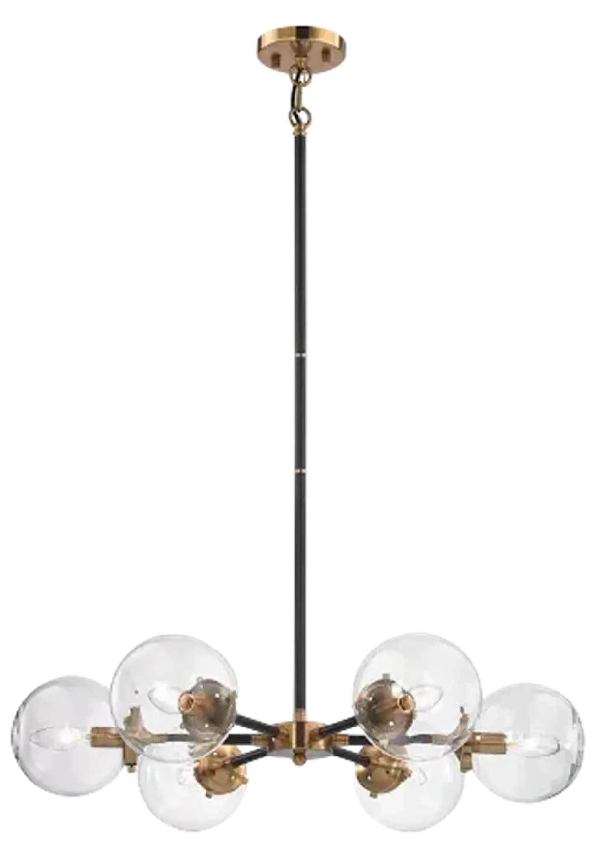Boudreaux 6-Light Chandelier in Antique Gold And Matte Black with Sphere-Shaped Glass