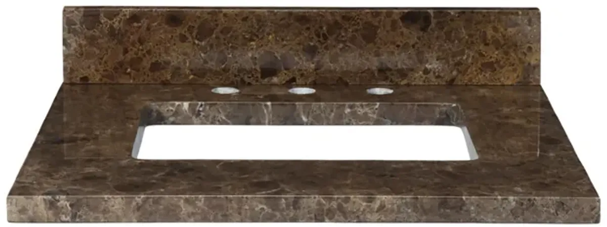 Stone Top - 25-inch for Rectangular Undermount Sink - Dark Emperador Marble