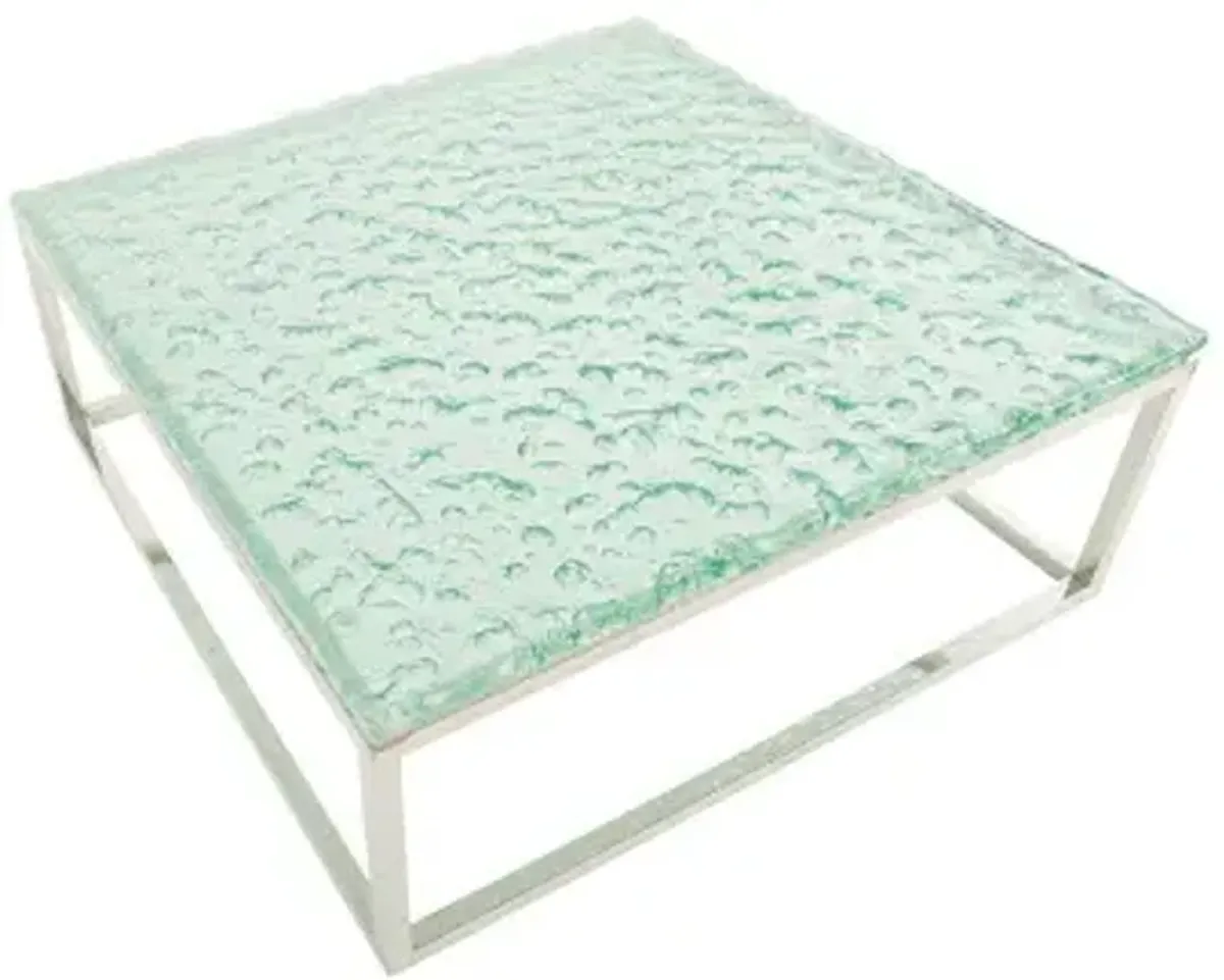 bubble glass coffee table, stainless steel base