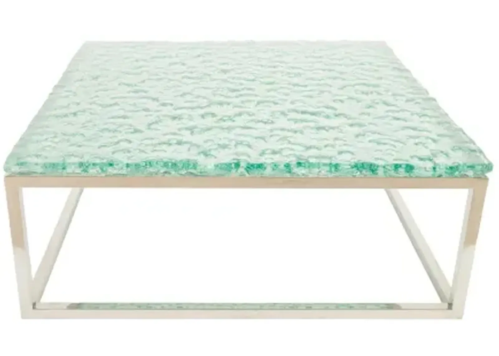 bubble glass coffee table, stainless steel base