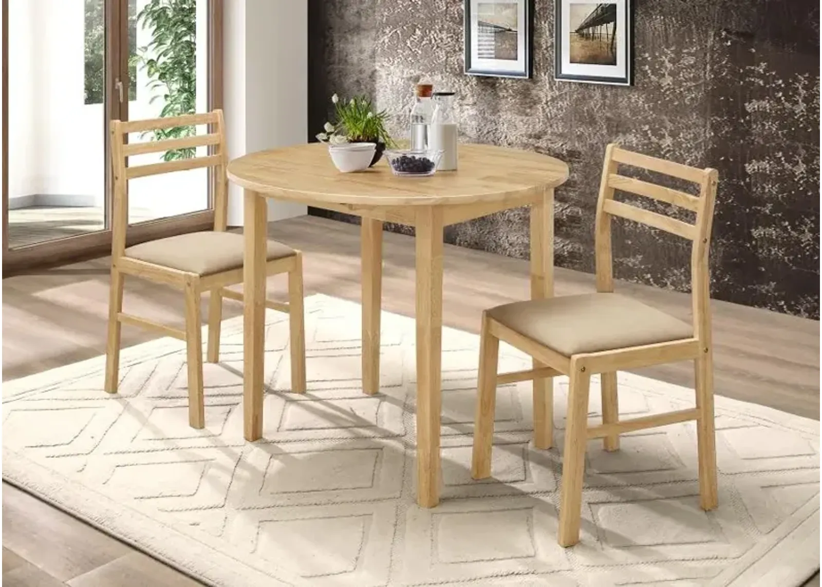 Bucknell 3-piece Dining Set with Drop Leaf Natural and Tan