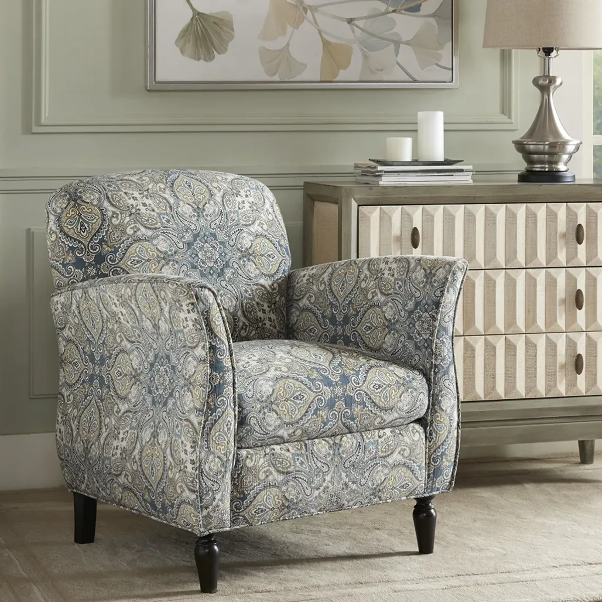 Madison Park Escher Blue Multi/Brown Accent Chair