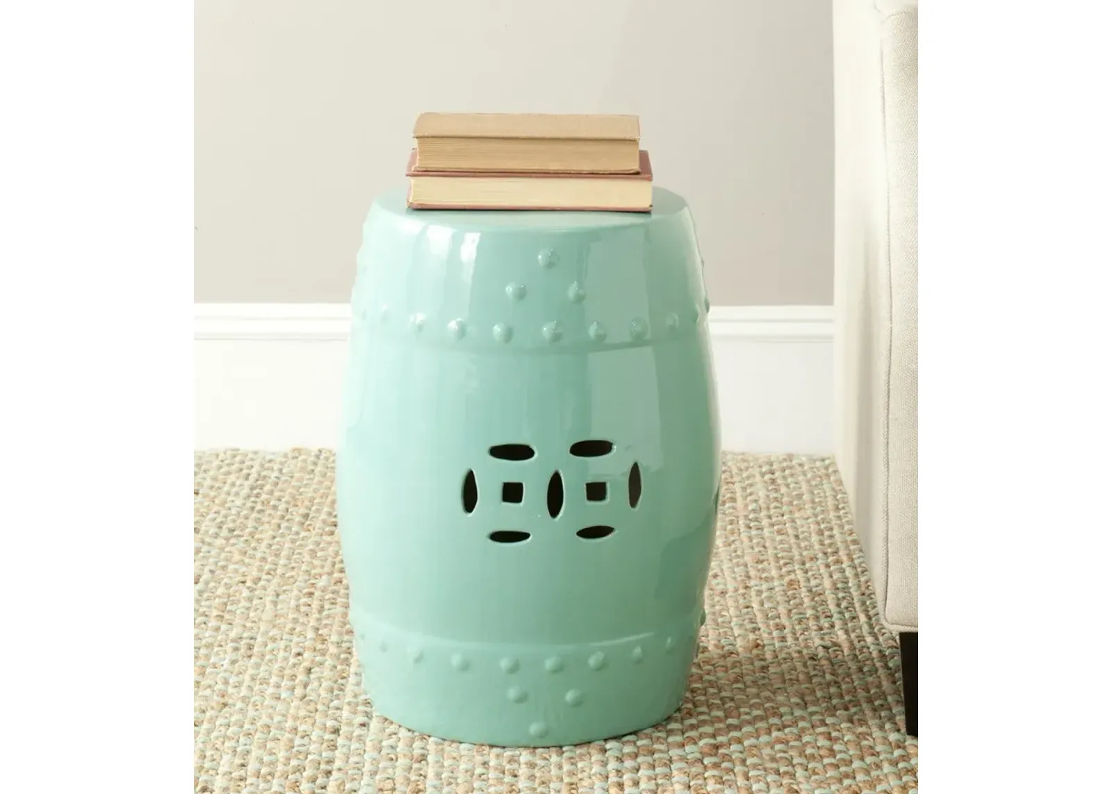 Light Aqua Modern Ming Garden Stool