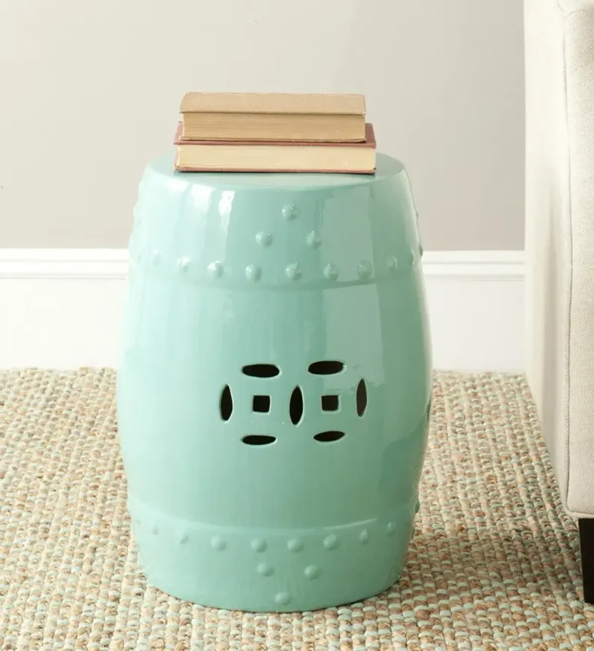 Light Aqua Modern Ming Garden Stool