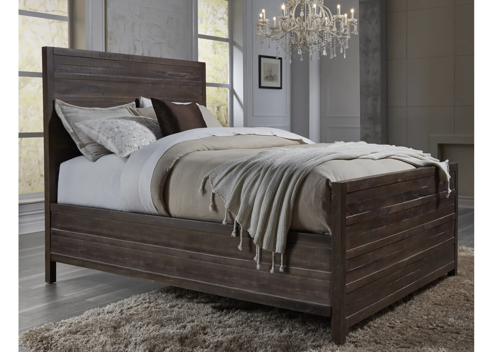 Townsend California King-size Solid Wood Panel Bed in Java