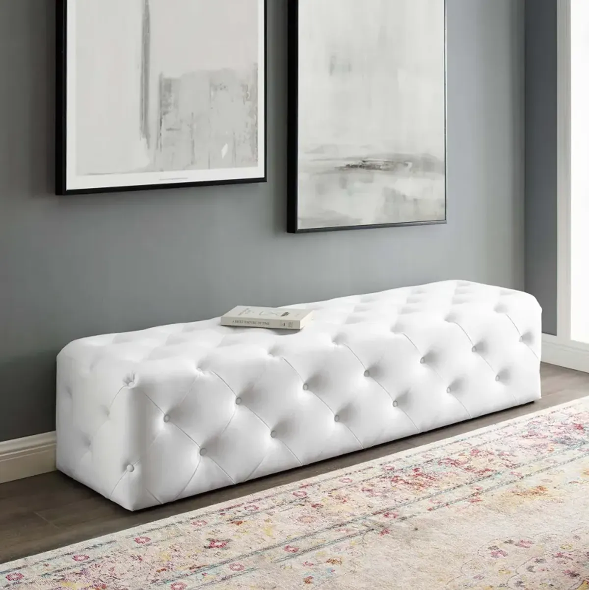 Amour 72" Tufted Button Entryway Faux Leather Bench