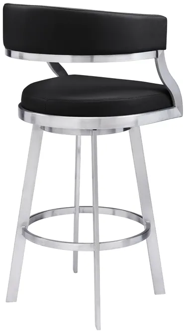 Saturn 26" Counter Height Swivel Black Faux Leather and Brushed Stainless Steel Bar Stool